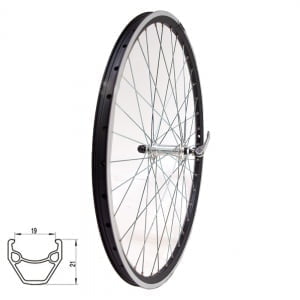 Priekinis ratas 26" STARSCircle J19SZ ratl. aliuminė stebulė, 36H su greitveržle, v-tipo (juoda/sidabrinė)